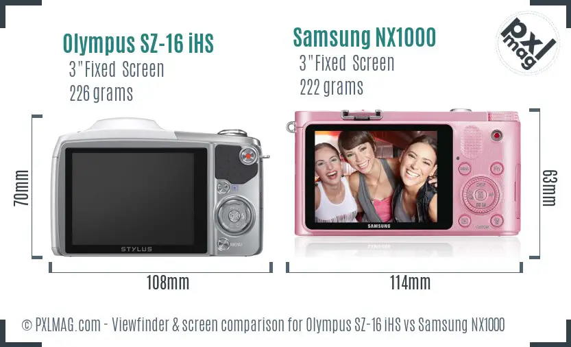 Olympus SZ-16 iHS vs Samsung NX1000 Screen and Viewfinder comparison