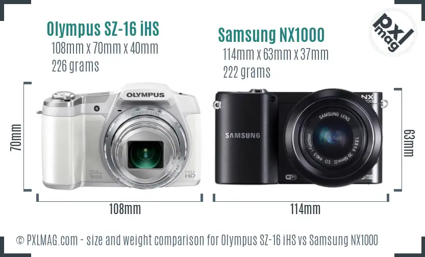 Olympus SZ-16 iHS vs Samsung NX1000 size comparison