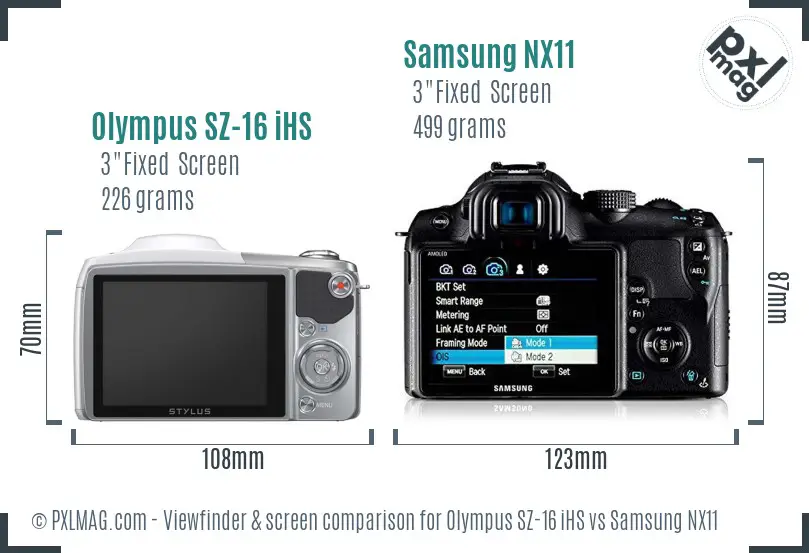 Olympus SZ-16 iHS vs Samsung NX11 Screen and Viewfinder comparison
