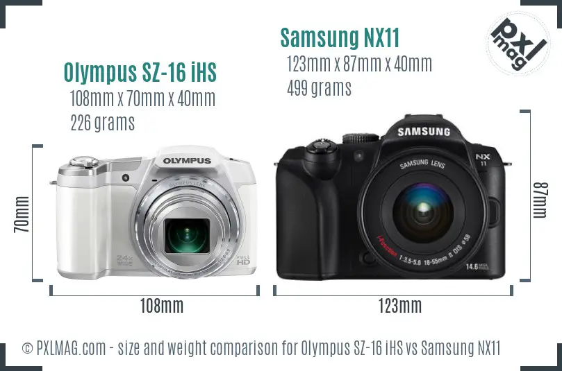 Olympus SZ-16 iHS vs Samsung NX11 size comparison