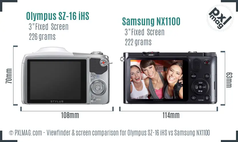 Olympus SZ-16 iHS vs Samsung NX1100 Screen and Viewfinder comparison