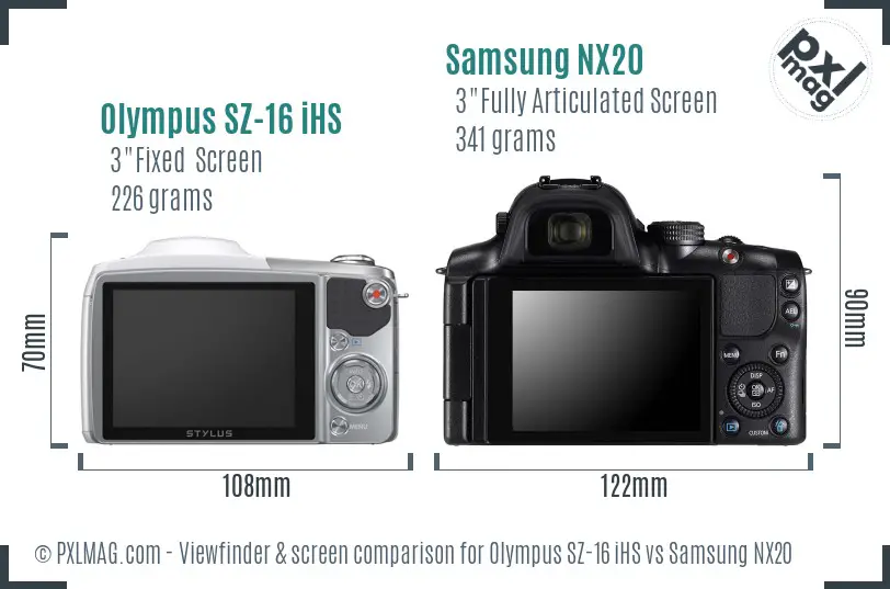 Olympus SZ-16 iHS vs Samsung NX20 Screen and Viewfinder comparison