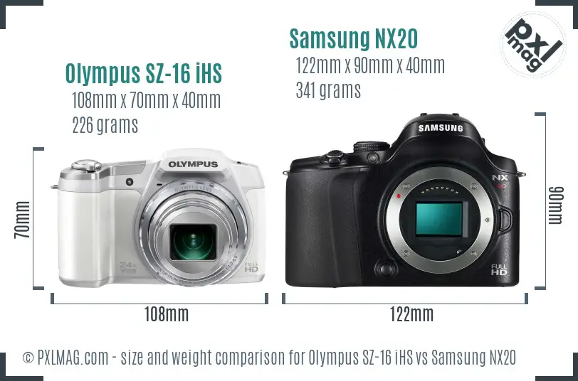 Olympus SZ-16 iHS vs Samsung NX20 size comparison