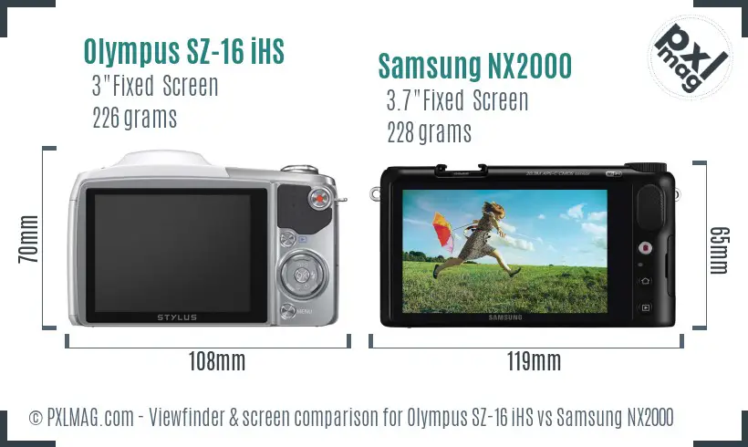 Olympus SZ-16 iHS vs Samsung NX2000 Screen and Viewfinder comparison
