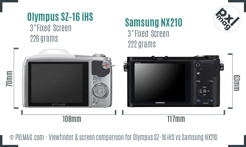 Olympus SZ-16 iHS vs Samsung NX210 Screen and Viewfinder comparison