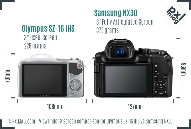 Olympus SZ-16 iHS vs Samsung NX30 Screen and Viewfinder comparison