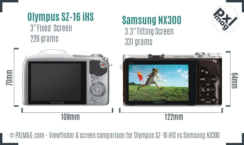 Olympus SZ-16 iHS vs Samsung NX300 Screen and Viewfinder comparison Olympus SZ-16 iHS vs Samsung NX300 Screen and Viewfinder comparison