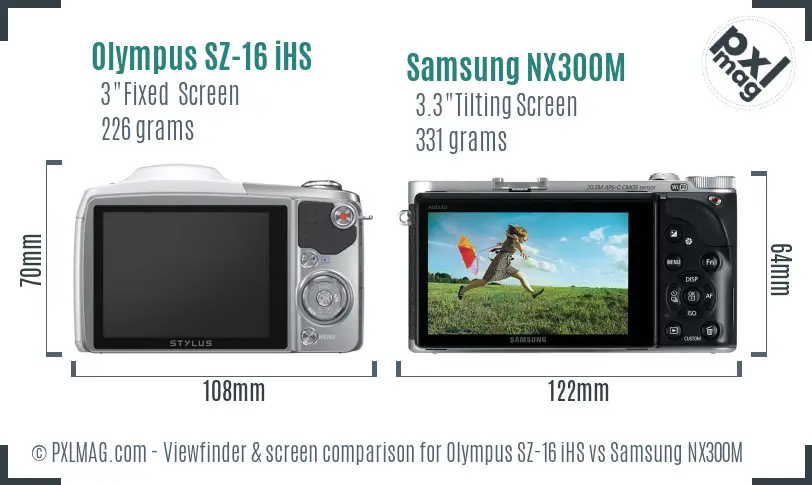 Olympus SZ-16 iHS vs Samsung NX300M Screen and Viewfinder comparison