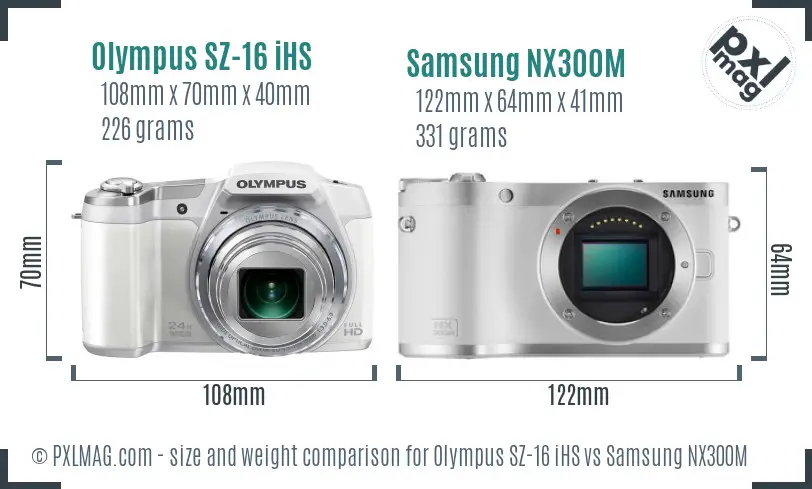 Olympus SZ-16 iHS vs Samsung NX300M size comparison