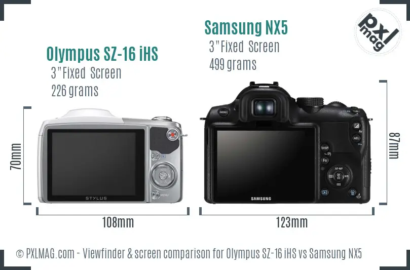 Olympus SZ-16 iHS vs Samsung NX5 Screen and Viewfinder comparison Olympus SZ-16 iHS vs Samsung NX5 Screen and Viewfinder comparison