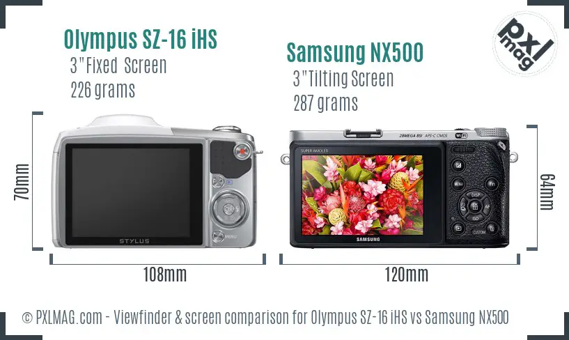 Olympus SZ-16 iHS vs Samsung NX500 Screen and Viewfinder comparison Olympus SZ-16 iHS vs Samsung NX500 Screen and Viewfinder comparison