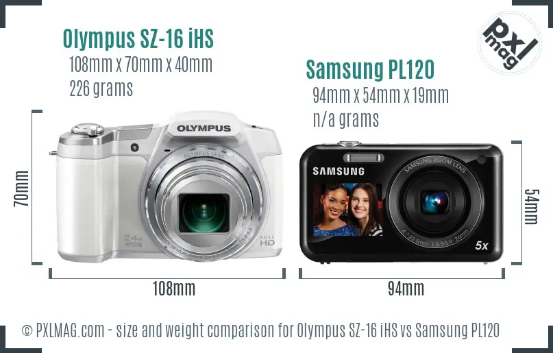 Olympus SZ-16 iHS vs Samsung PL120 size comparison Olympus SZ-16 iHS vs Samsung PL120 size comparison