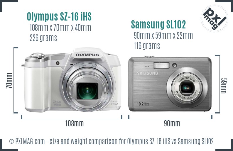 Olympus SZ-16 iHS vs Samsung SL102 size comparison Olympus SZ-16 iHS vs Samsung SL102 size comparison