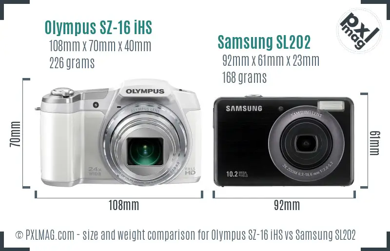 Olympus SZ-16 iHS vs Samsung SL202 size comparison Olympus SZ-16 iHS vs Samsung SL202 size comparison