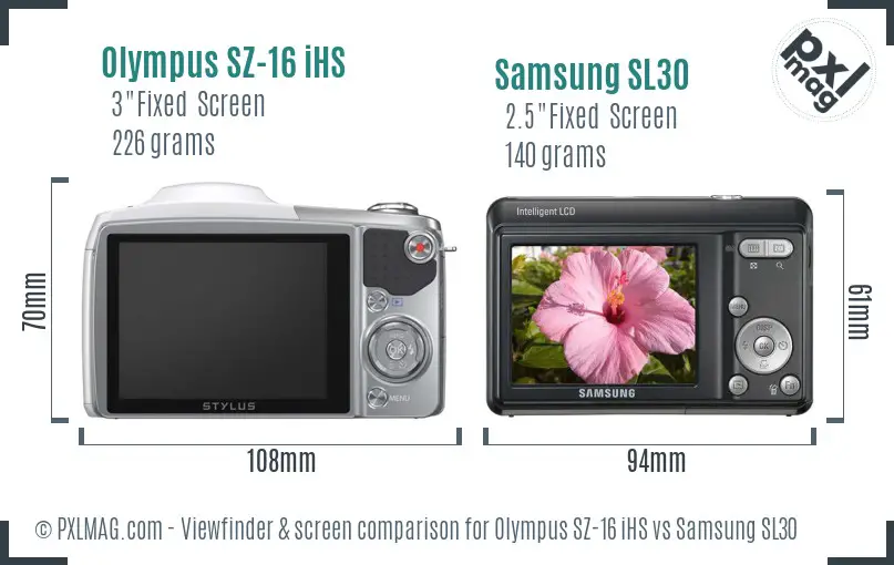 Olympus SZ-16 iHS vs Samsung SL30 Screen and Viewfinder comparison Olympus SZ-16 iHS vs Samsung SL30 Screen and Viewfinder comparison