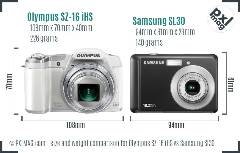 Olympus SZ-16 iHS vs Samsung SL30 size comparison Olympus SZ-16 iHS vs Samsung SL30 size comparison