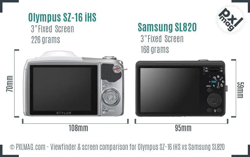 Olympus SZ-16 iHS vs Samsung SL820 Screen and Viewfinder comparison