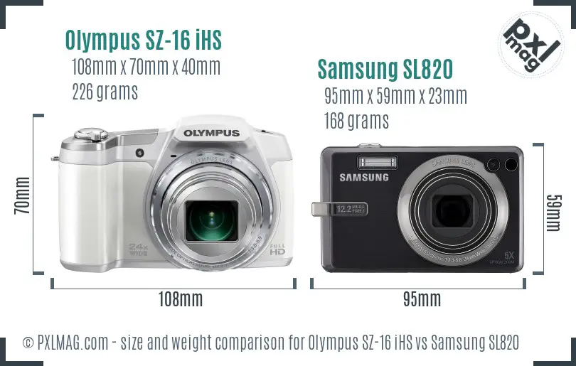 Olympus SZ-16 iHS vs Samsung SL820 size comparison