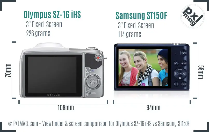 Olympus SZ-16 iHS vs Samsung ST150F Screen and Viewfinder comparison