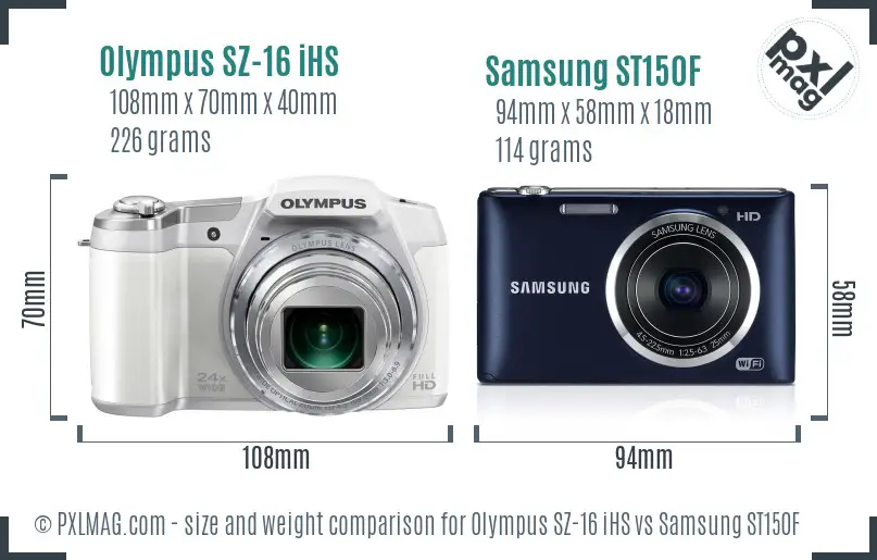 Olympus SZ-16 iHS vs Samsung ST150F size comparison