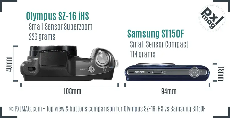 Olympus SZ-16 iHS vs Samsung ST150F top view buttons comparison