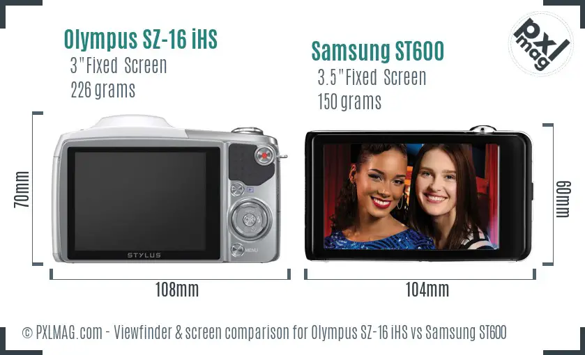 Olympus SZ-16 iHS vs Samsung ST600 Screen and Viewfinder comparison