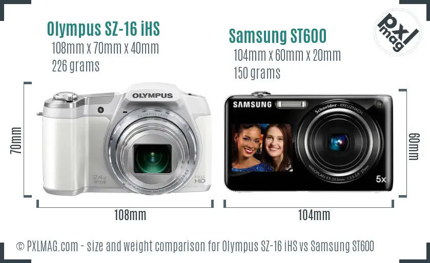 Olympus SZ-16 iHS vs Samsung ST600 size comparison