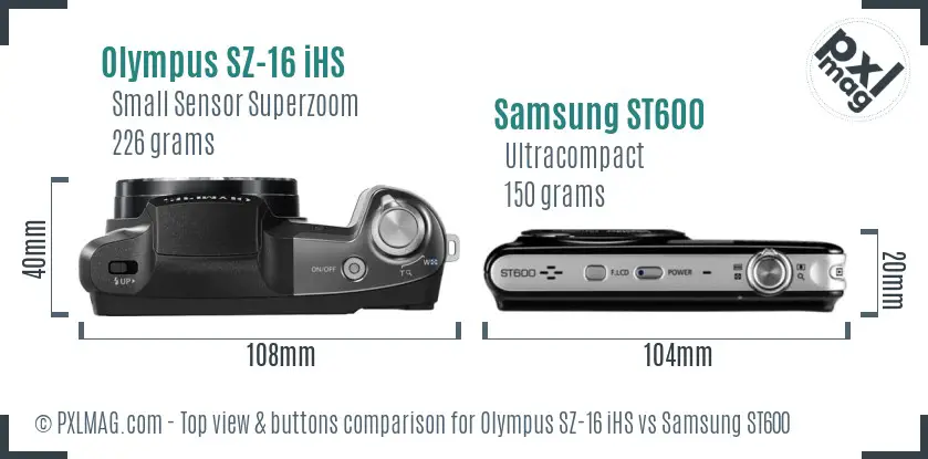 Olympus SZ-16 iHS vs Samsung ST600 top view buttons comparison