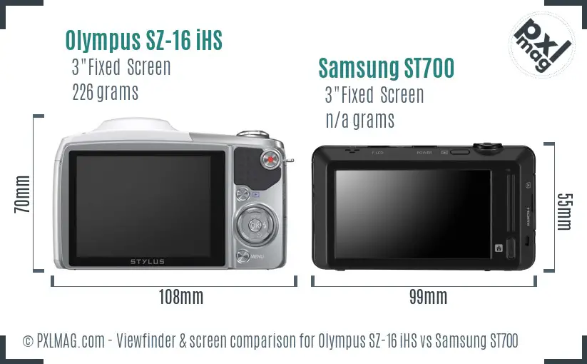 Olympus SZ-16 iHS vs Samsung ST700 Screen and Viewfinder comparison