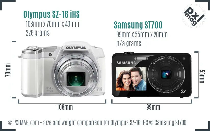 Olympus SZ-16 iHS vs Samsung ST700 size comparison