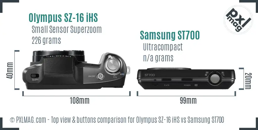 Olympus SZ-16 iHS vs Samsung ST700 top view buttons comparison