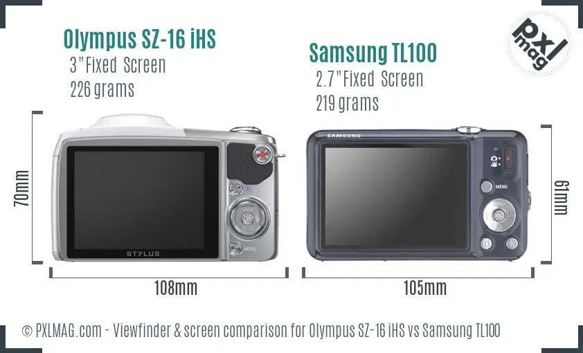 Olympus SZ-16 iHS vs Samsung TL100 Screen and Viewfinder comparison