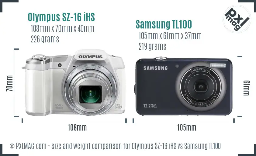 Olympus SZ-16 iHS vs Samsung TL100 size comparison