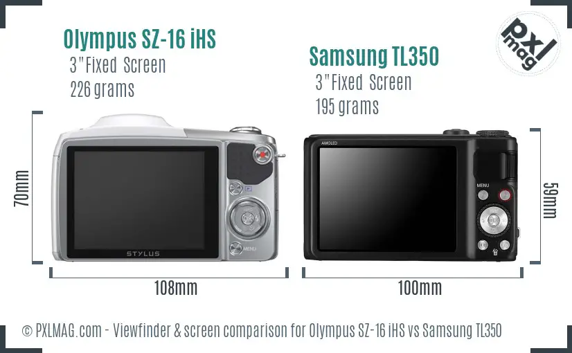 Olympus SZ-16 iHS vs Samsung TL350 Screen and Viewfinder comparison