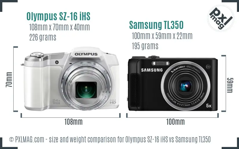 Olympus SZ-16 iHS vs Samsung TL350 size comparison