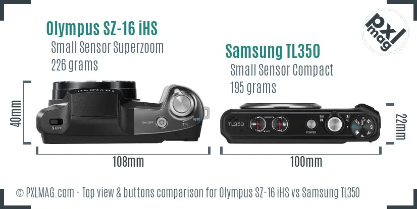 Olympus SZ-16 iHS vs Samsung TL350 top view buttons comparison