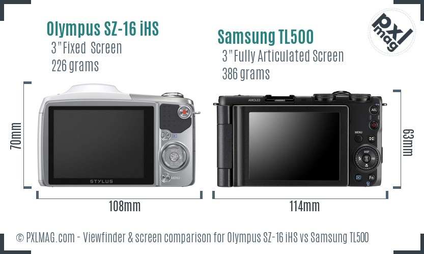 Olympus SZ-16 iHS vs Samsung TL500 Screen and Viewfinder comparison