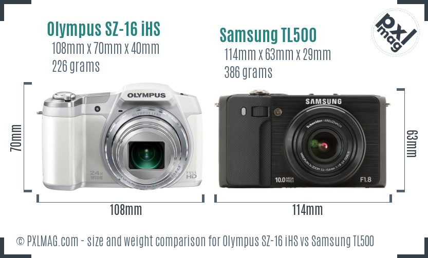 Olympus SZ-16 iHS vs Samsung TL500 size comparison Olympus SZ-16 iHS vs Samsung TL500 size comparison