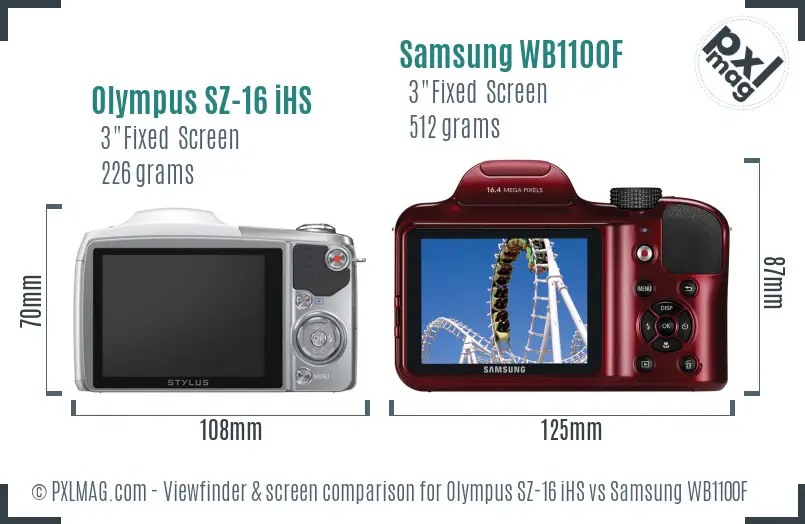 Olympus SZ-16 iHS vs Samsung WB1100F Screen and Viewfinder comparison Olympus SZ-16 iHS vs Samsung WB1100F Screen and Viewfinder comparison