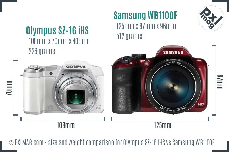 Olympus SZ-16 iHS vs Samsung WB1100F size comparison Olympus SZ-16 iHS vs Samsung WB1100F size comparison