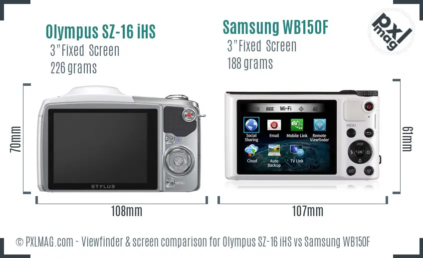 Olympus SZ-16 iHS vs Samsung WB150F Screen and Viewfinder comparison