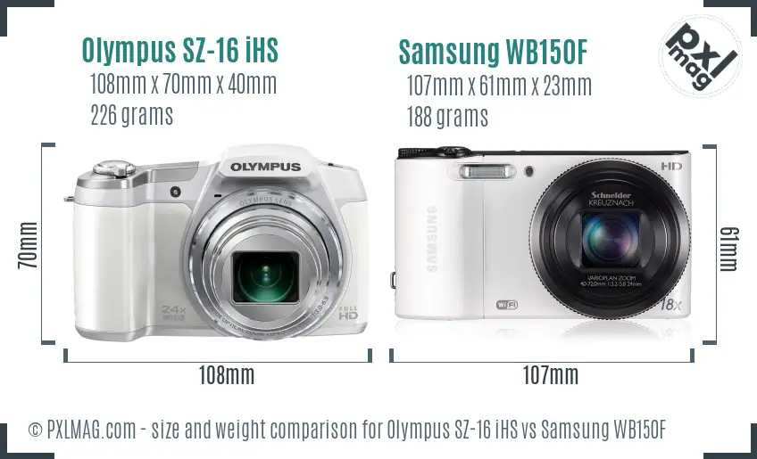 Olympus SZ-16 iHS vs Samsung WB150F size comparison