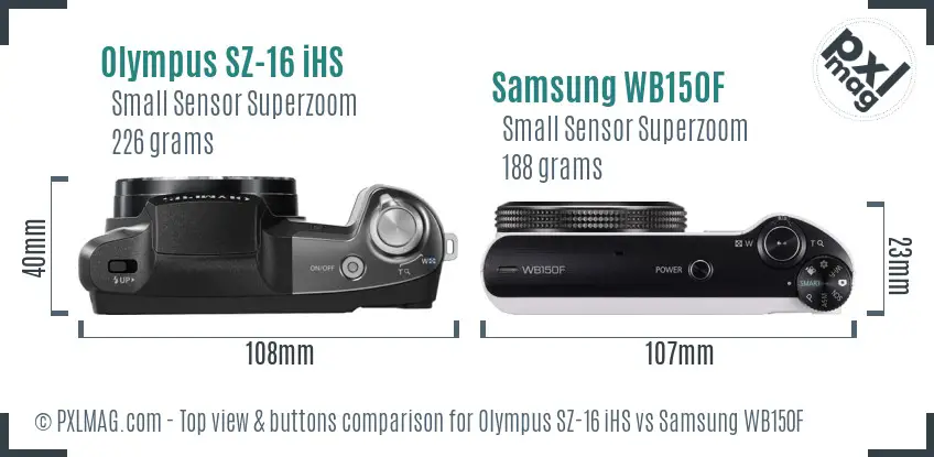 Olympus SZ-16 iHS vs Samsung WB150F top view buttons comparison