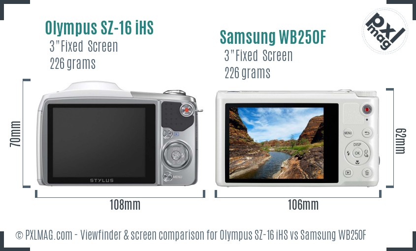 Olympus SZ-16 iHS vs Samsung WB250F Screen and Viewfinder comparison