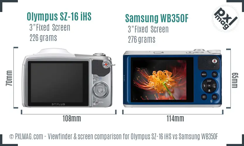 Olympus SZ-16 iHS vs Samsung WB350F Screen and Viewfinder comparison