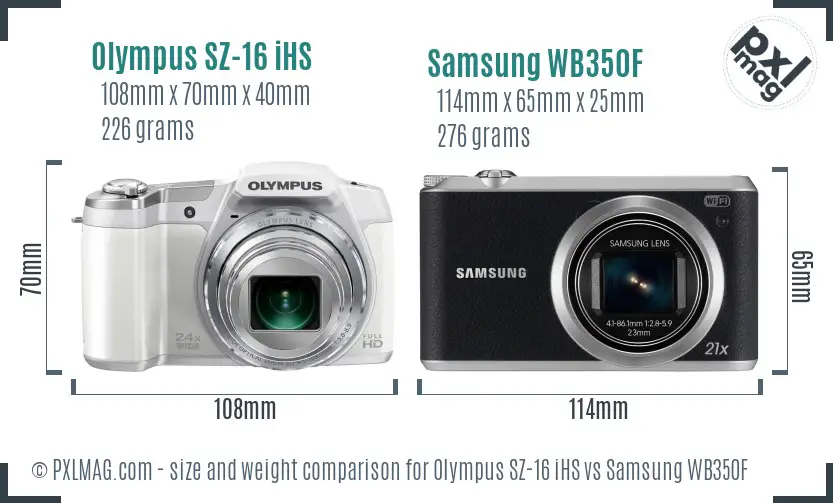 Olympus SZ-16 iHS vs Samsung WB350F size comparison