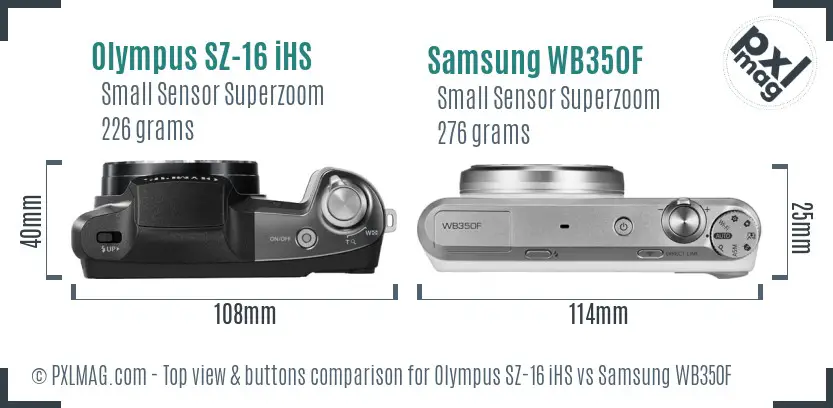 Olympus SZ-16 iHS vs Samsung WB350F top view buttons comparison