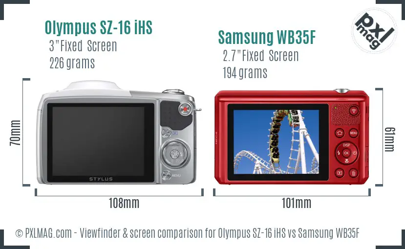 Olympus SZ-16 iHS vs Samsung WB35F Screen and Viewfinder comparison