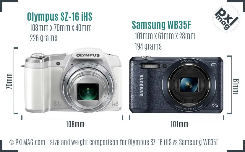 Olympus SZ-16 iHS vs Samsung WB35F size comparison