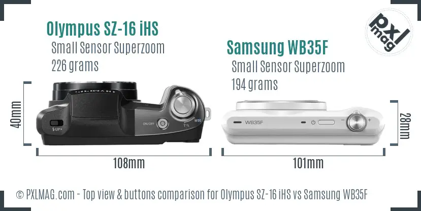 Olympus SZ-16 iHS vs Samsung WB35F top view buttons comparison